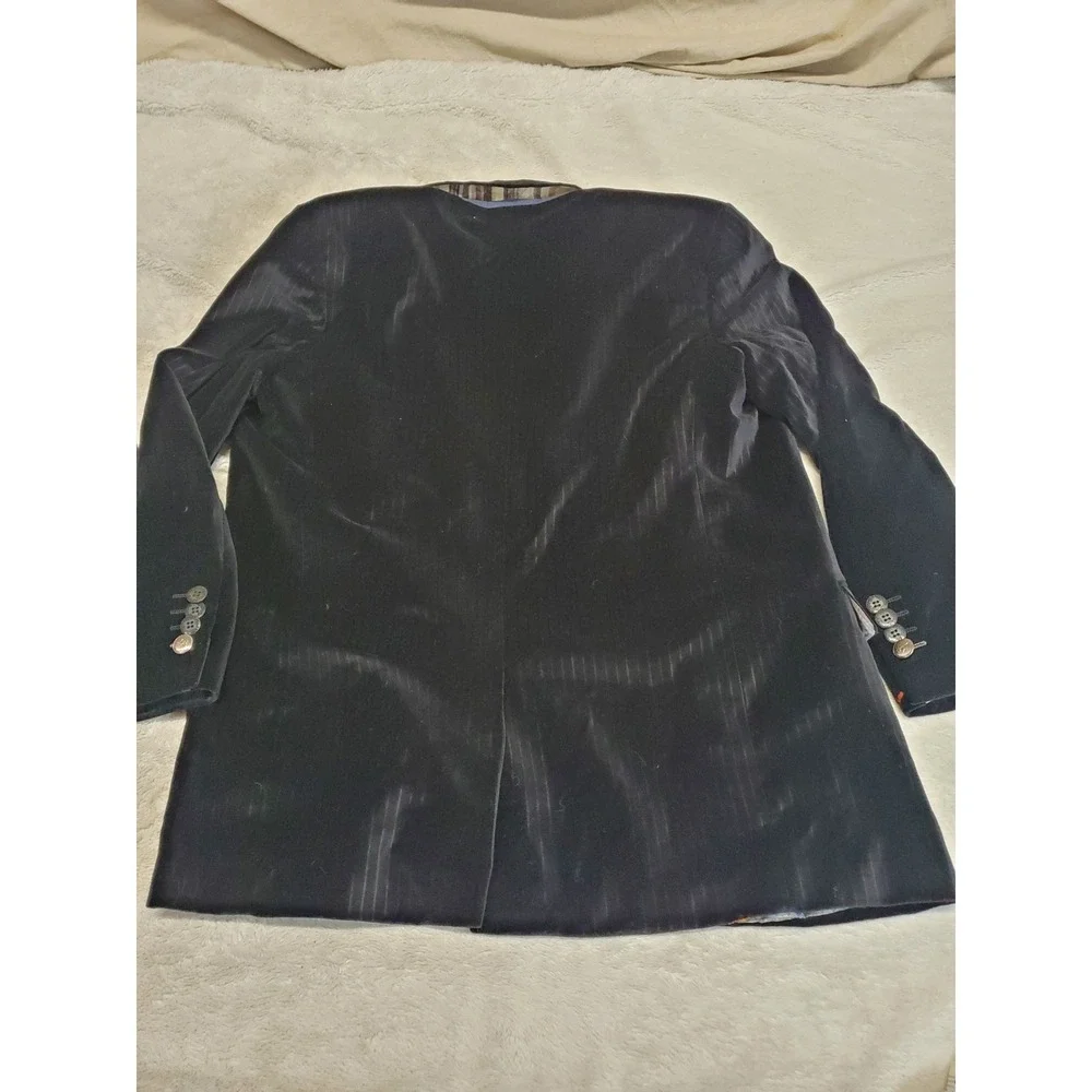 3 Kingdoms United 1837 Black Pinstripe Velvet Blazer Suit Jacket Medium Party